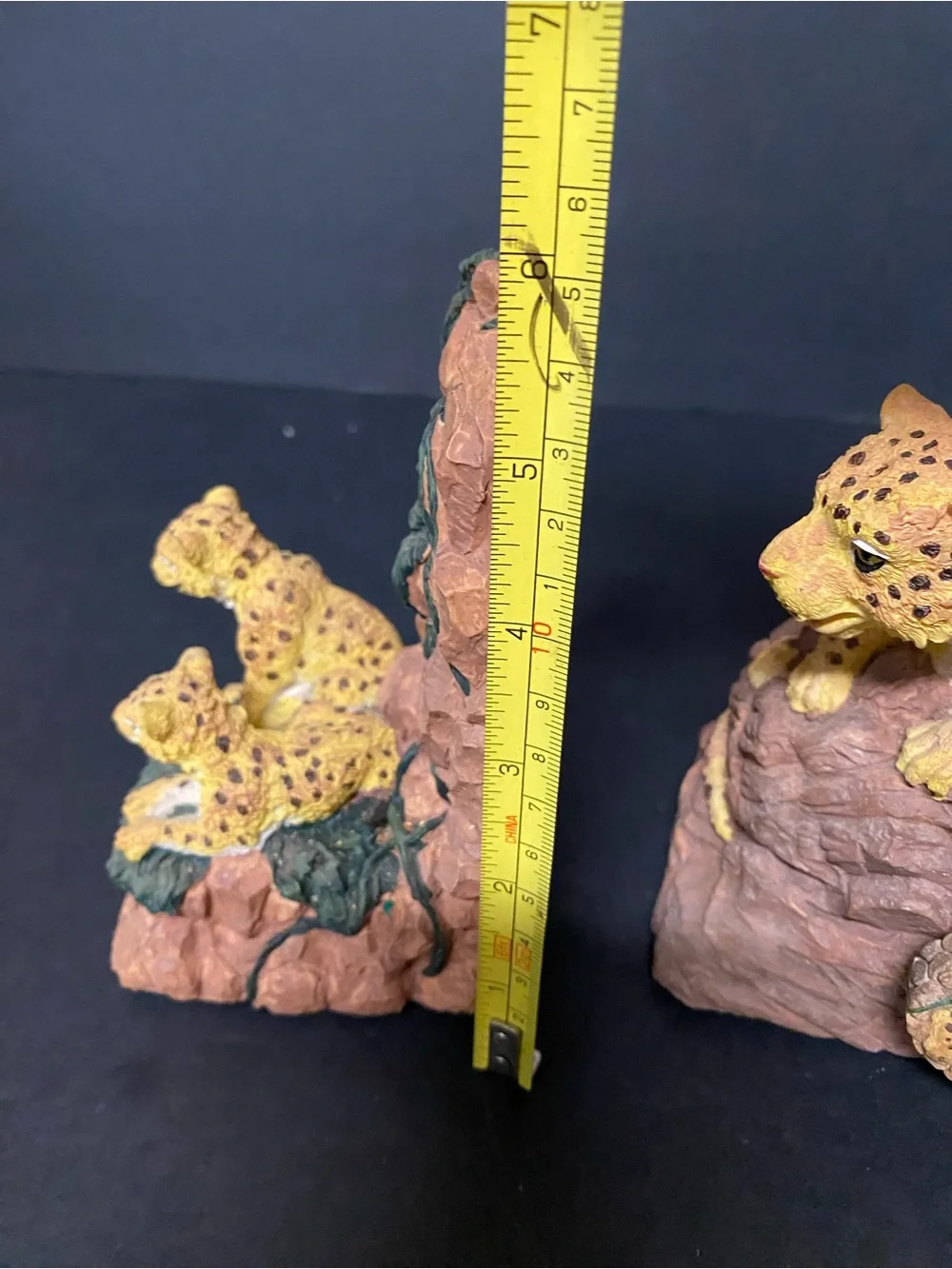 Vintage Wildlife Leopard Figurine with built in music box Bookends - Yellow